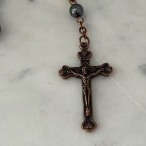 Bronze Crucifix Rosary with Onyx Beads